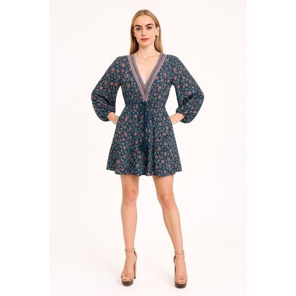 Karma Highway Floral Boho Mini Dress Black Multi OS - Picture 1 of 12